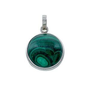 Vintage Sterling Silver 925 Round Domed Green Malachite Pendant